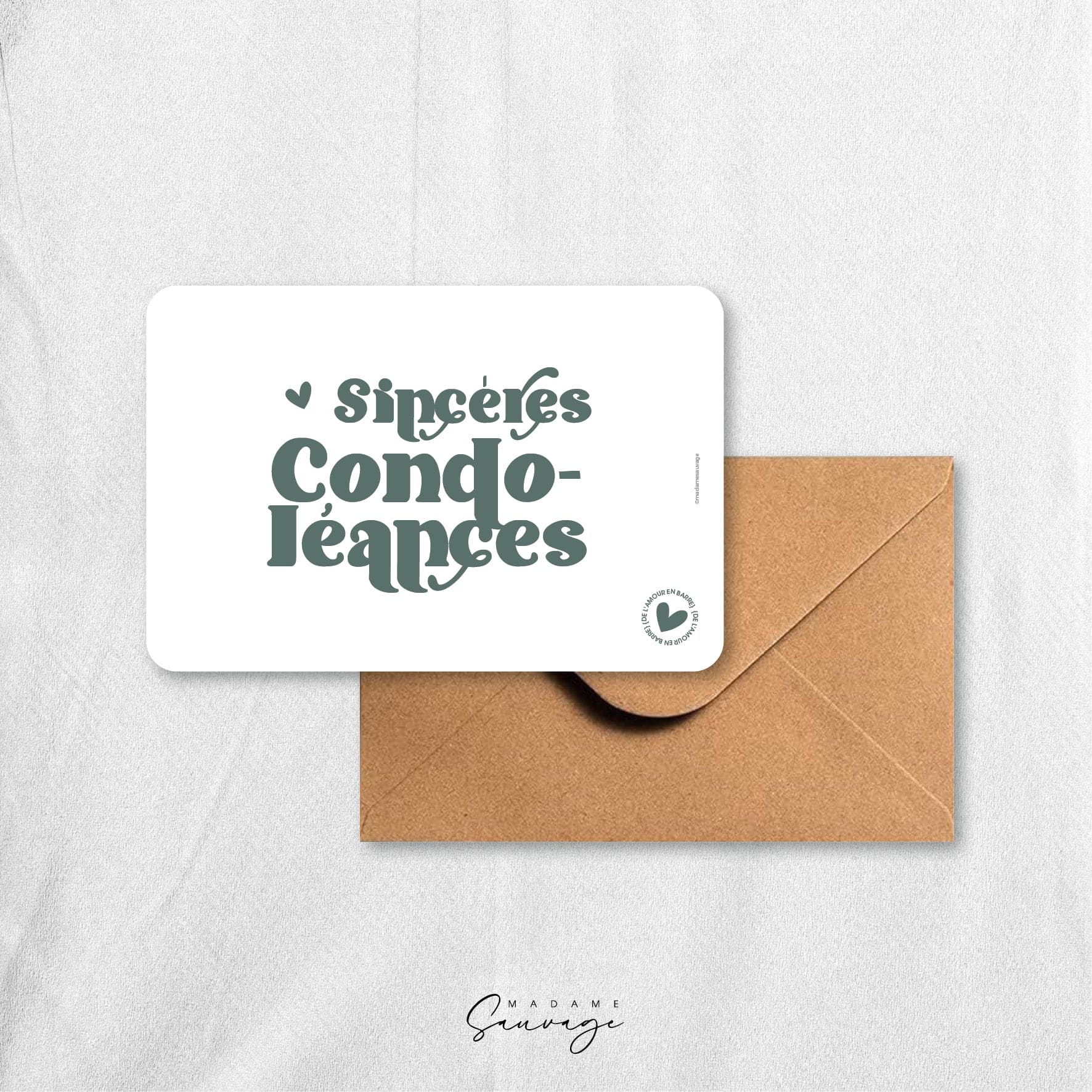 Carte "Sincères condoléances" - Collection Amour En Barre