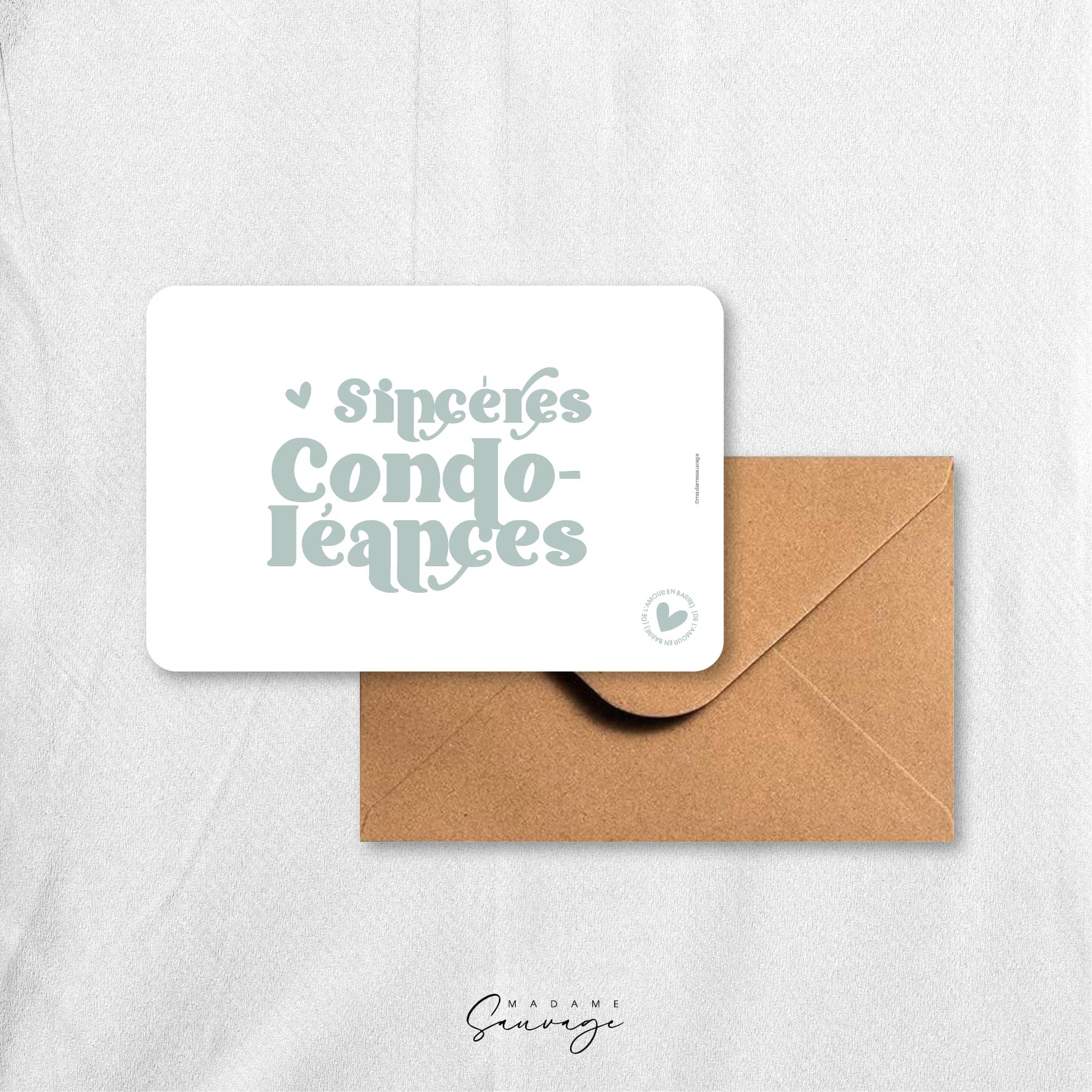 Carte "Sincères condoléances" - Collection Amour En Barre