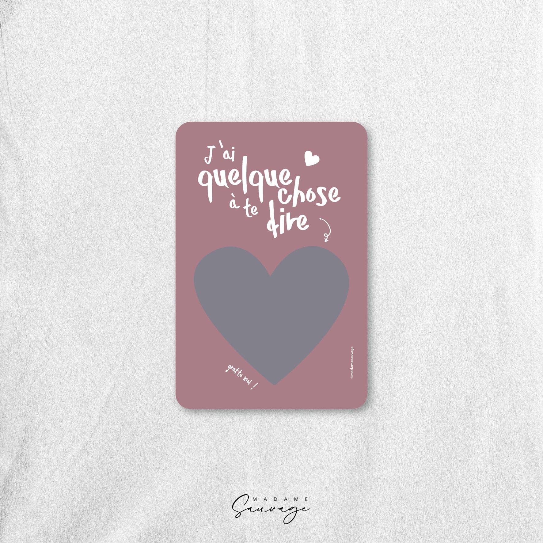 Carte à gratter PERSONNALISABLE - Carte rose coeur argenté