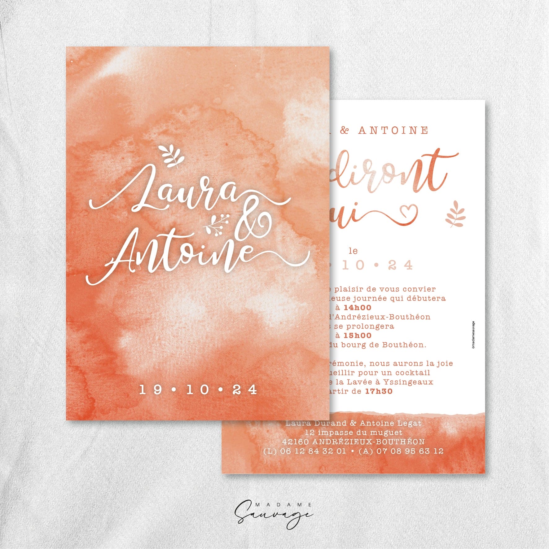 Faire-Part de mariage Aquarelle et lui - Pêche