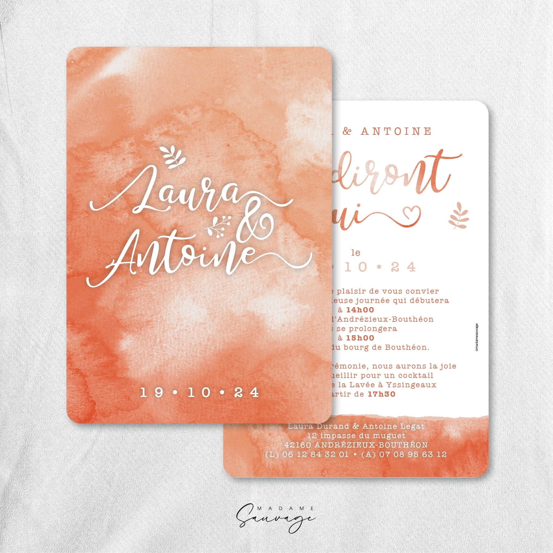 Faire-Part de mariage Aquarelle et lui - Pêche