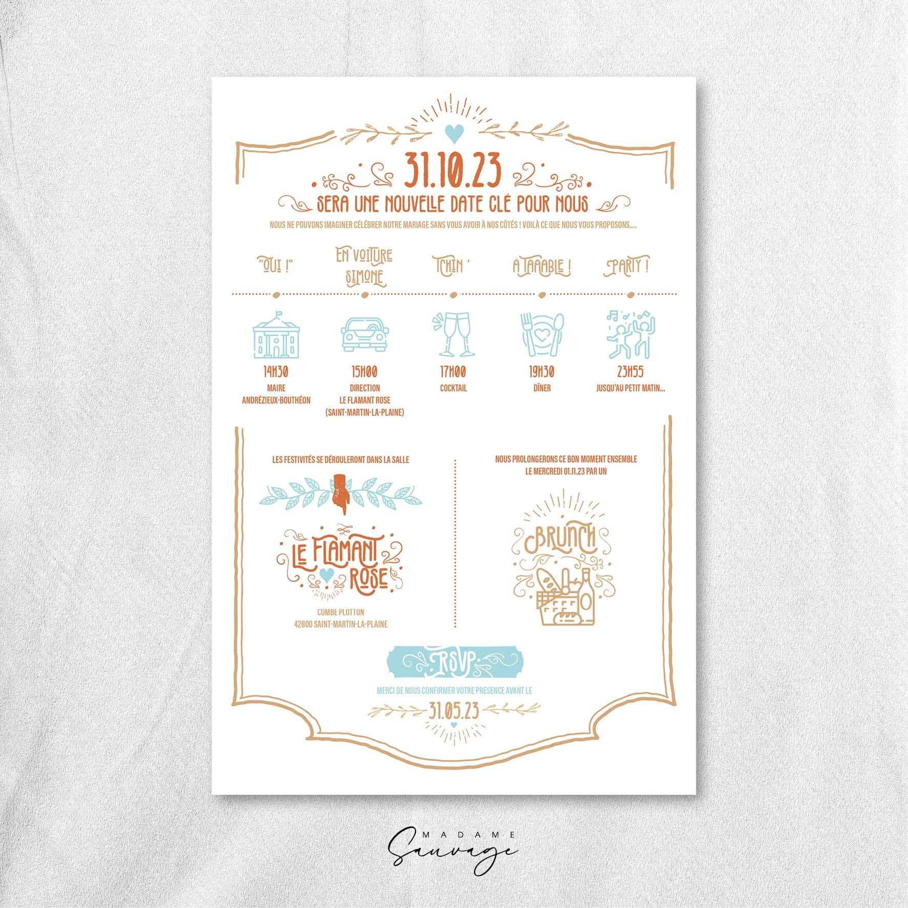 Faire-Part / POSTER de mariage - Vintage Champagne
