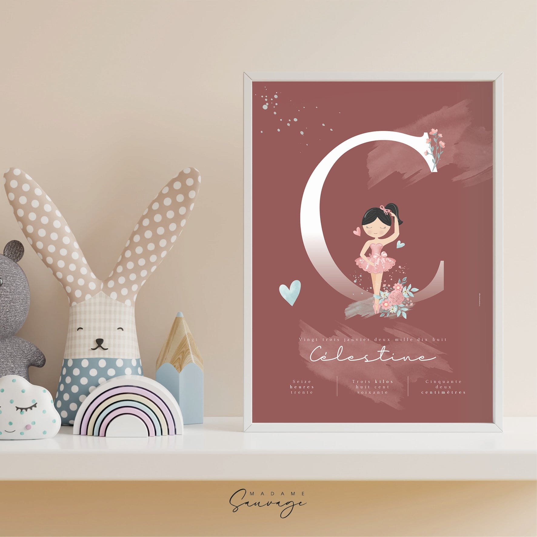 Affiche naissance fille Fairy-tales ballerine brune