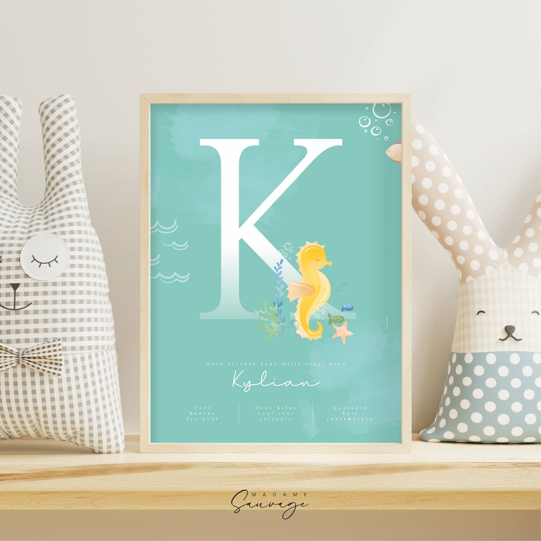 Affiche naissance Garçon Fairy-tales aquatique hippocampe