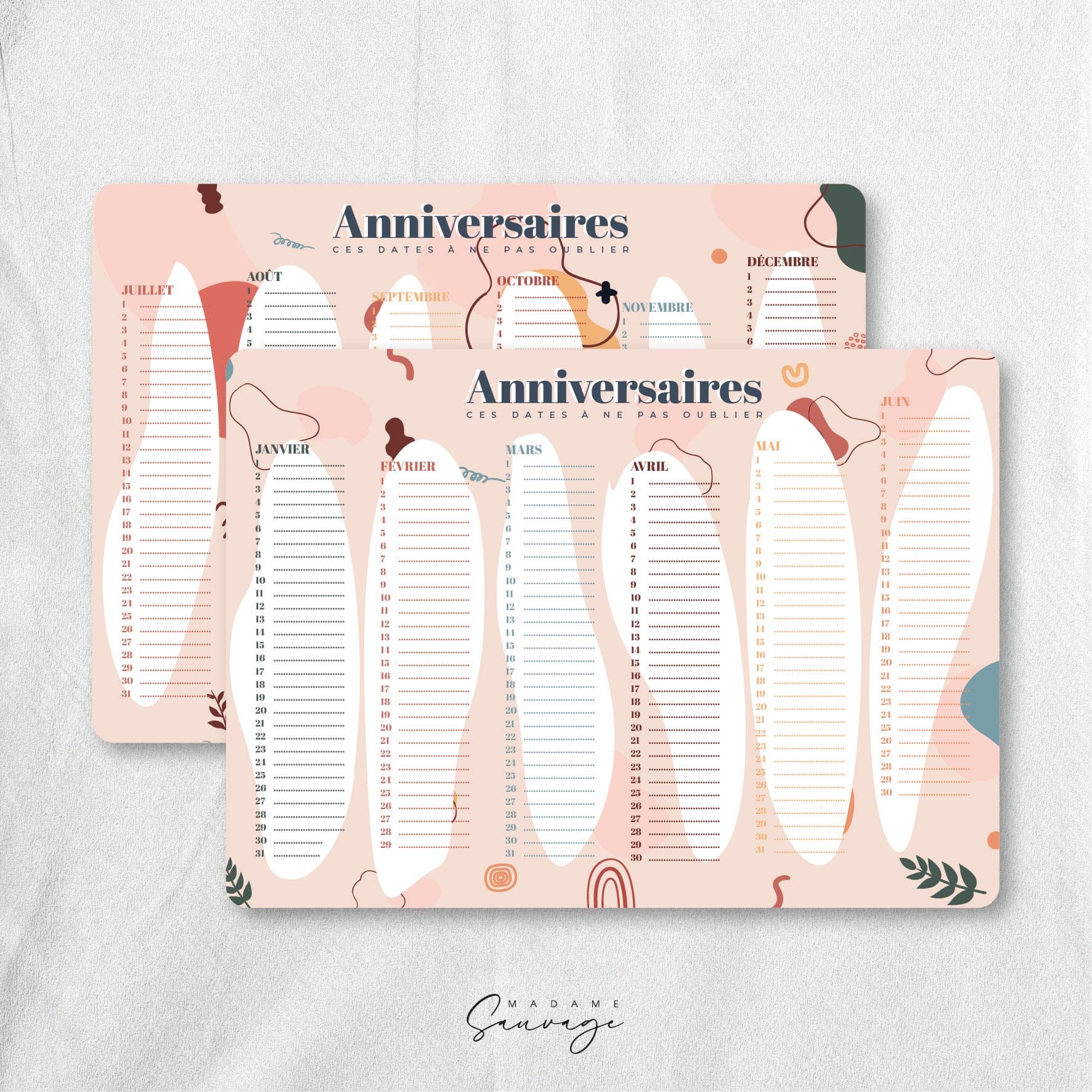Calendrier perpétuel des anniversaires - Pop it