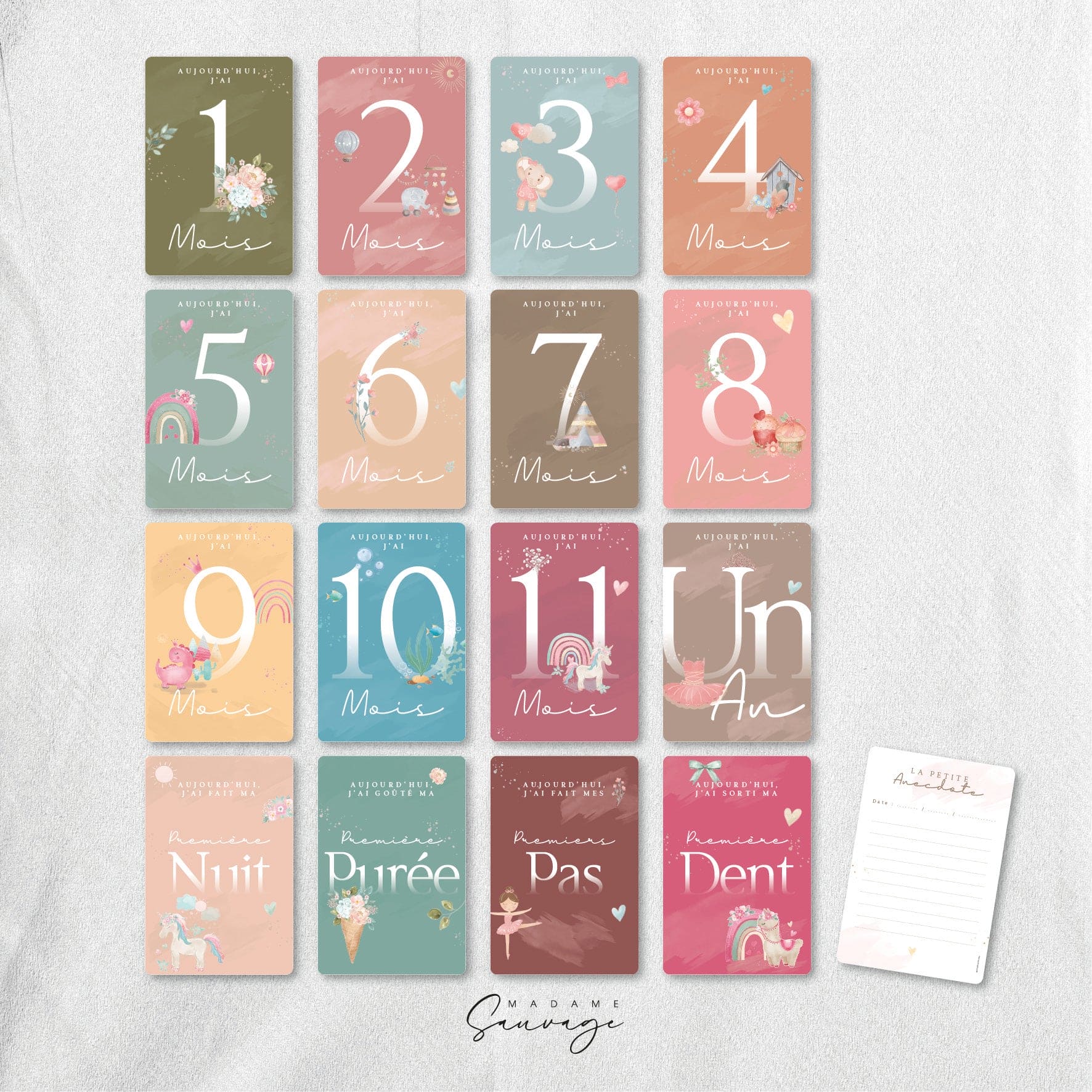 Cartes étapes bébé - Fairy tales - Modèle fille