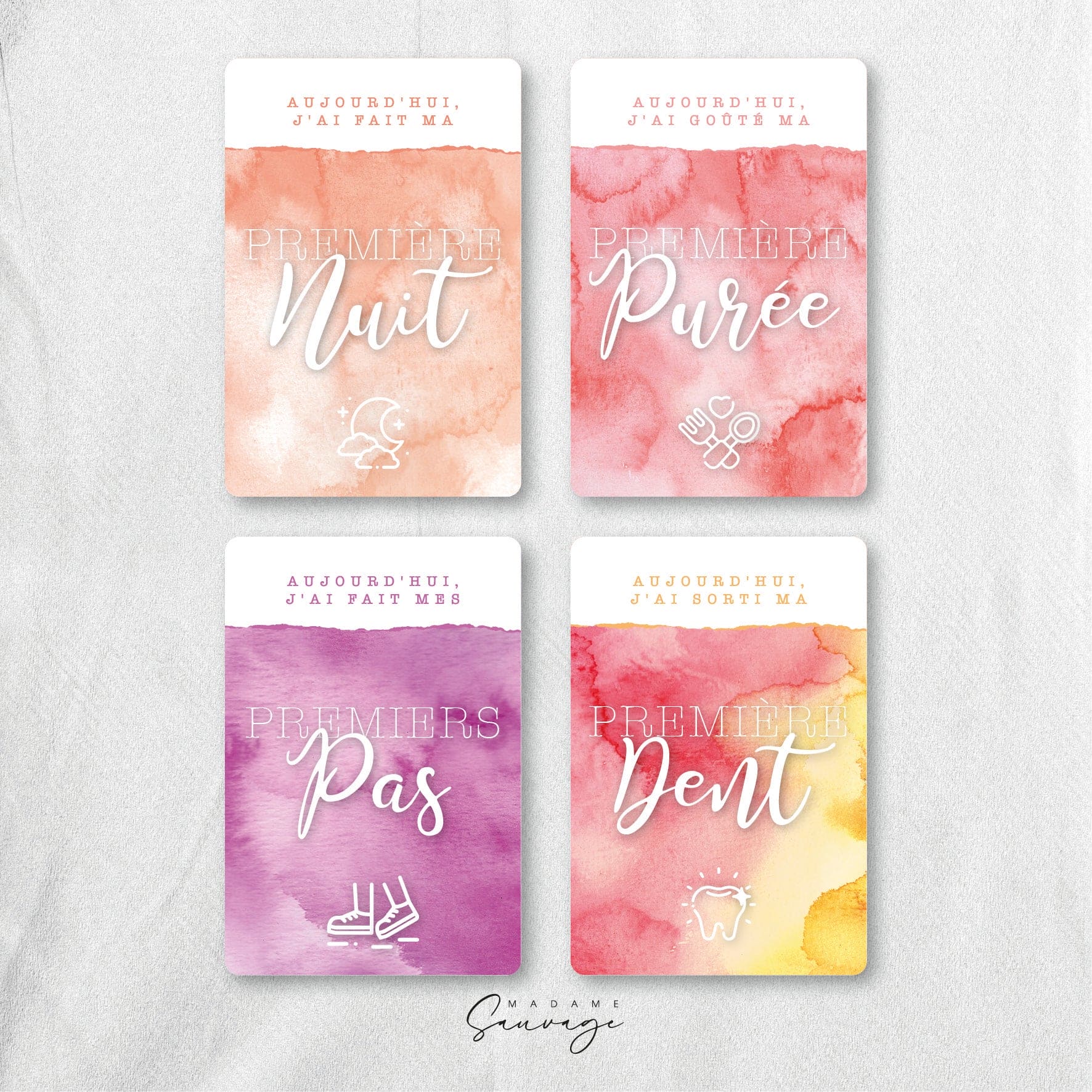 Cartes étapes bébé - Aquarelle et lui - Modèle fille