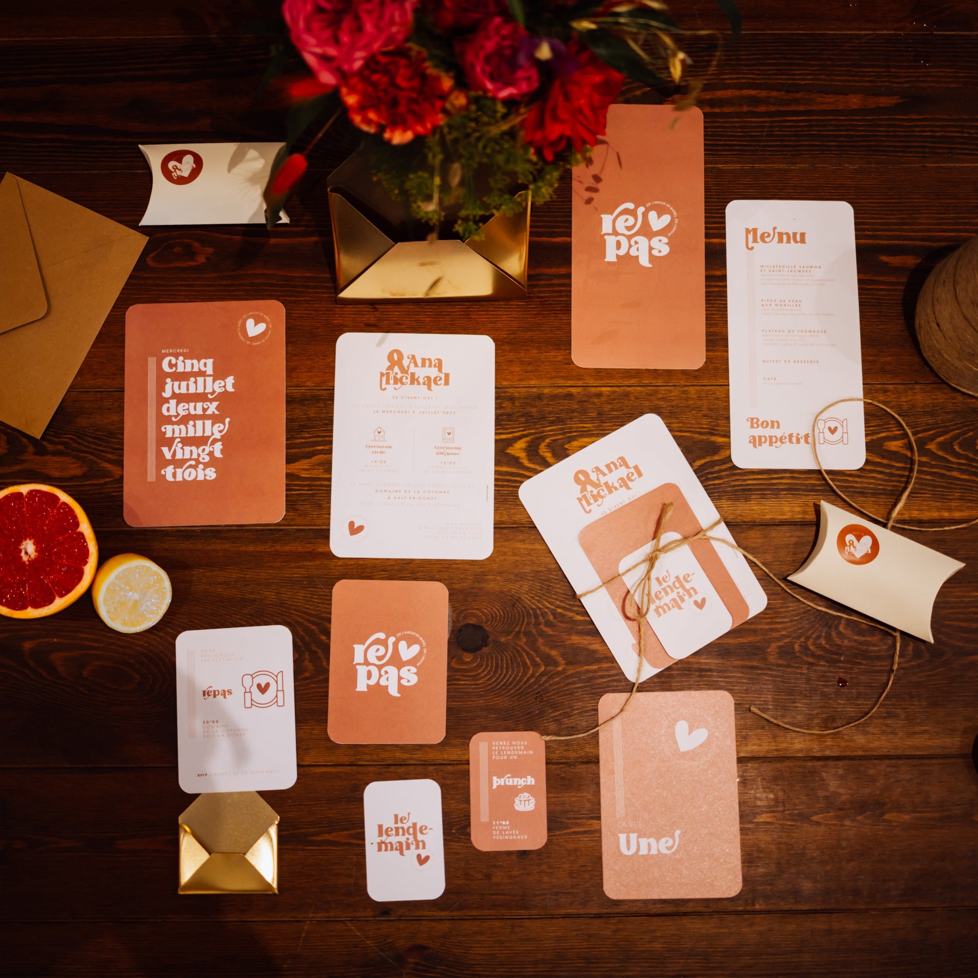 Carton brunch de mariage Amour en barre - Terracotta