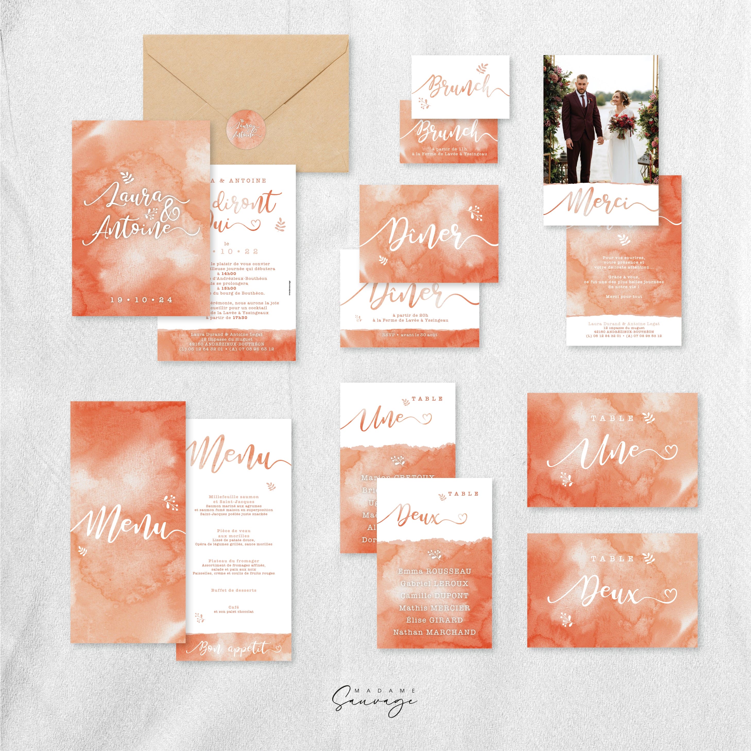 Plan de table mariage Aquarelle et lui - Pêche