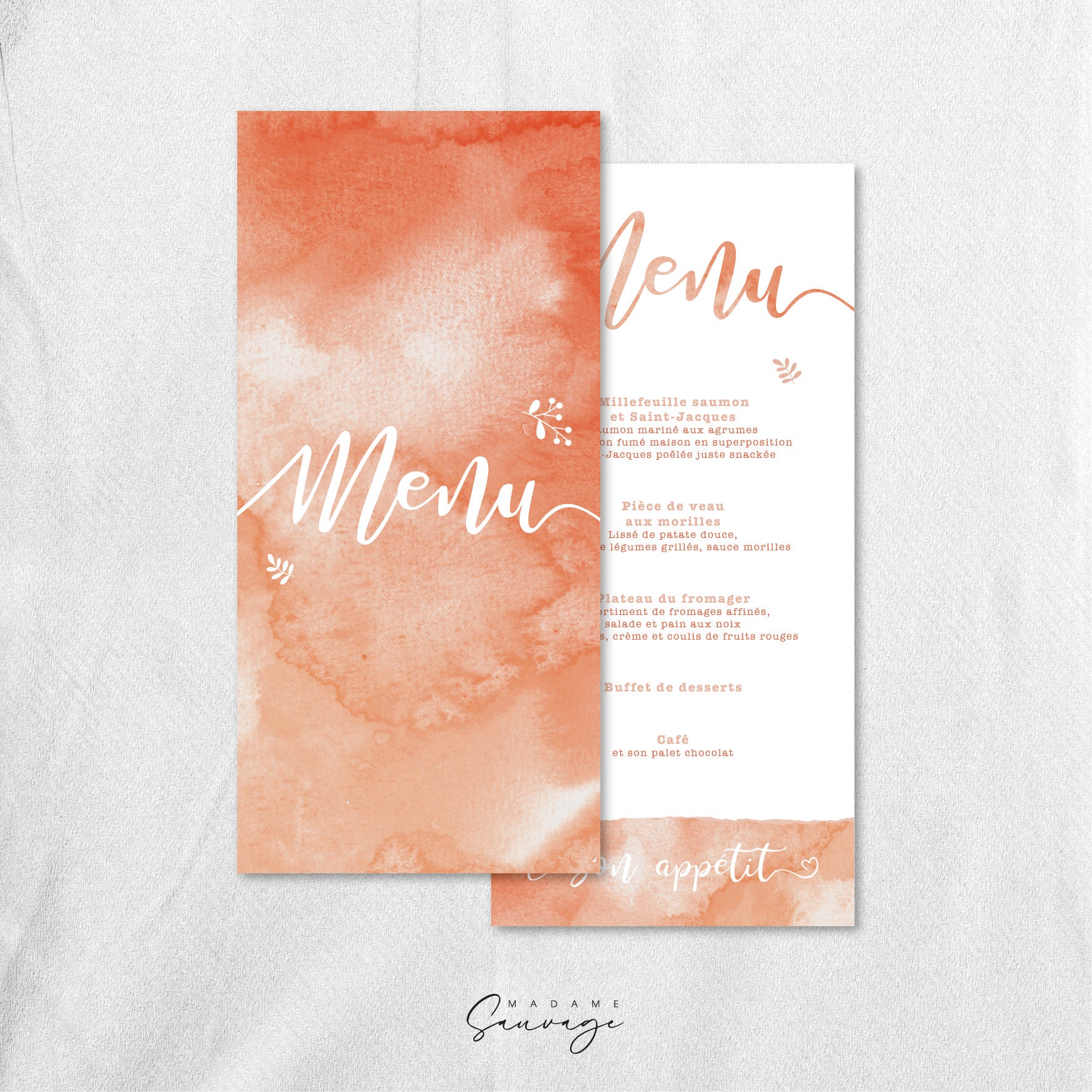 Menu de mariage Aquarelle et lui - Pêche