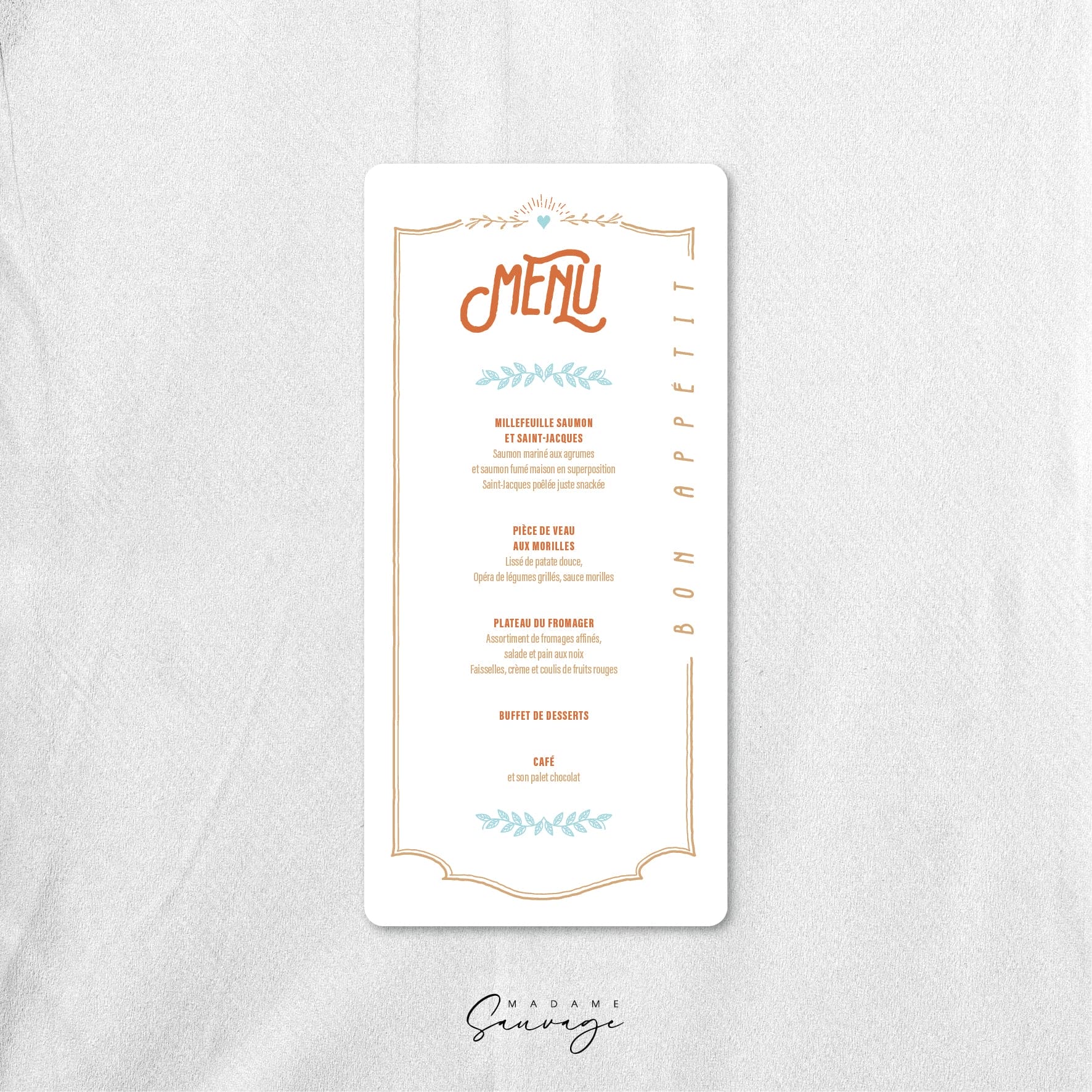 Menu de mariage - Vintage Champagne