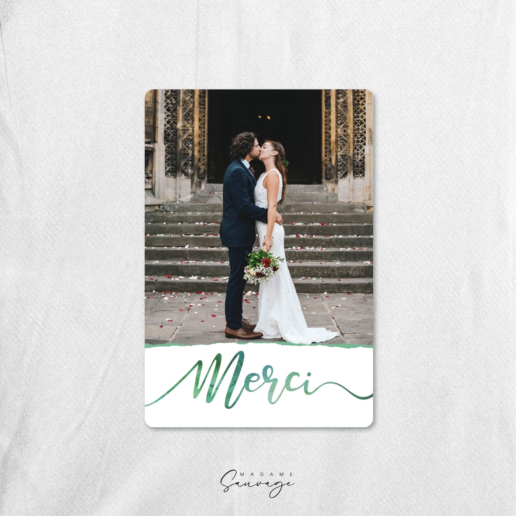 Remerciements de mariage Aquarelle et lui - Green