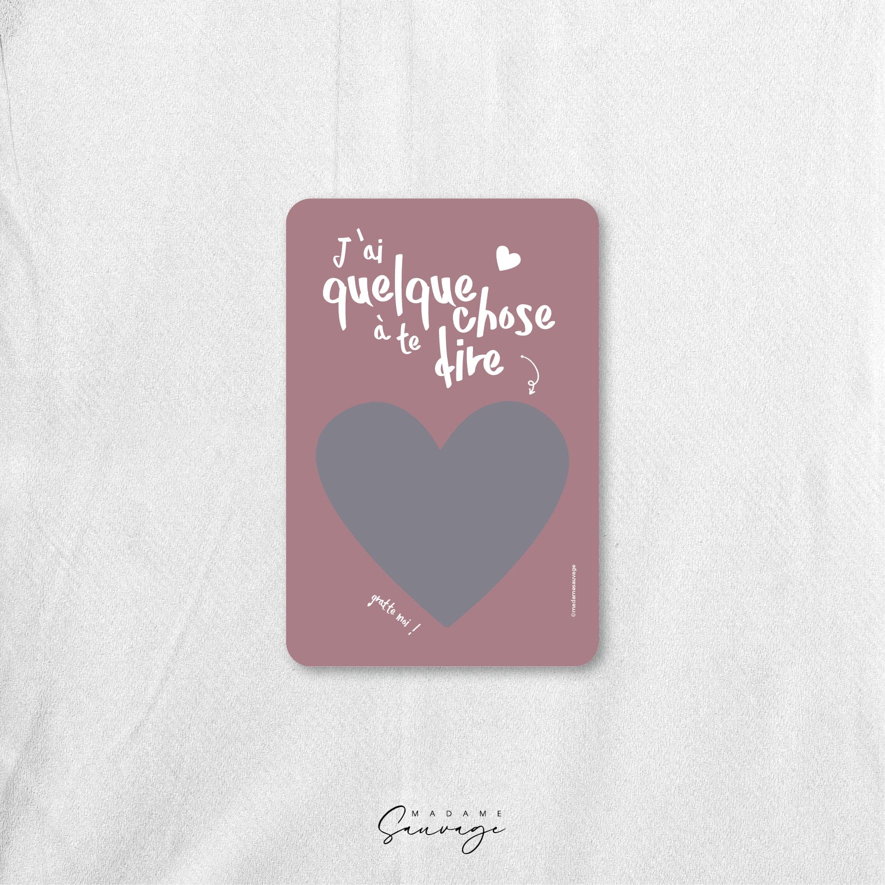 Carte à gratter PERSONNALISABLE - Carte rose coeur argenté