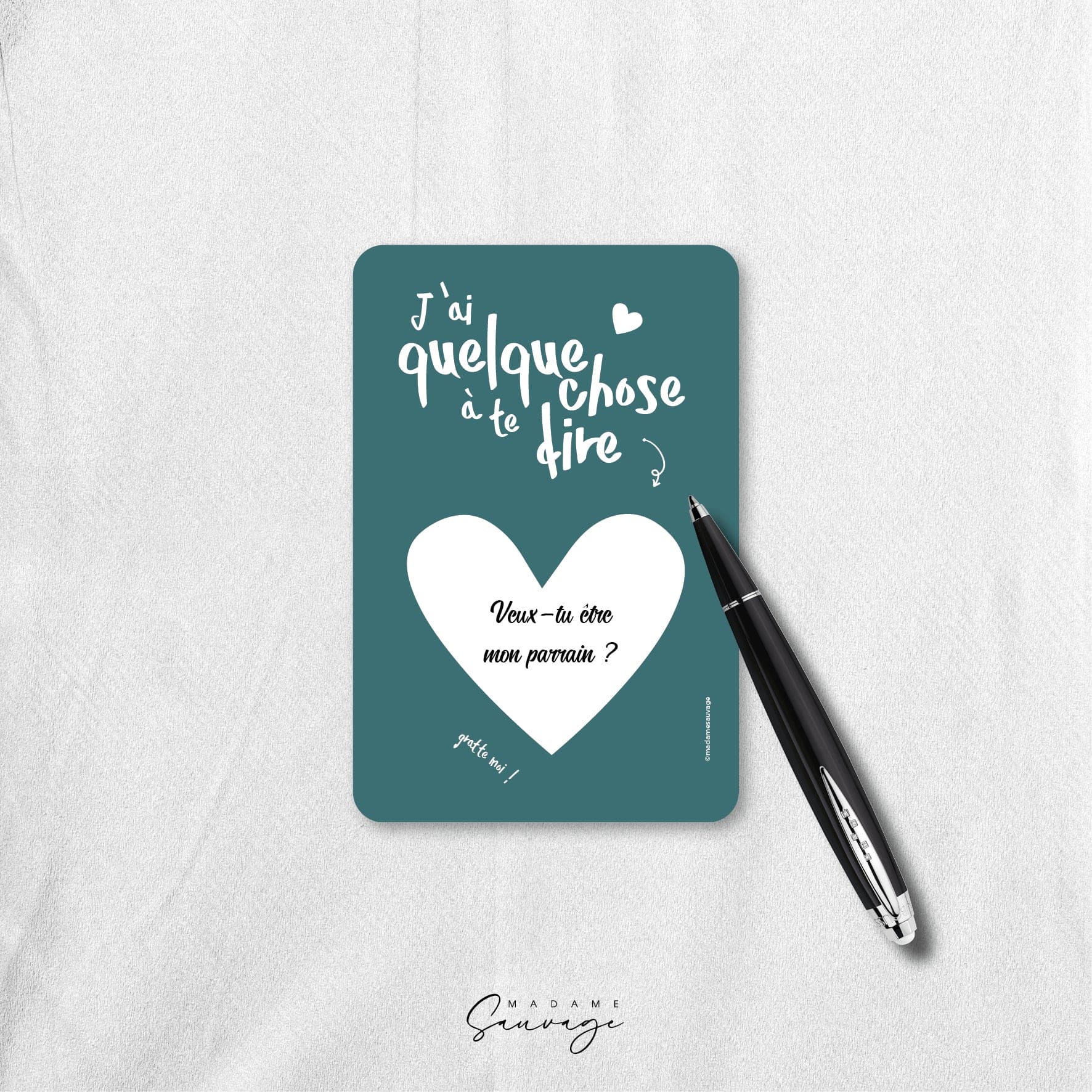 Carte à gratter PERSONNALISABLE - Carte verte coeur gris