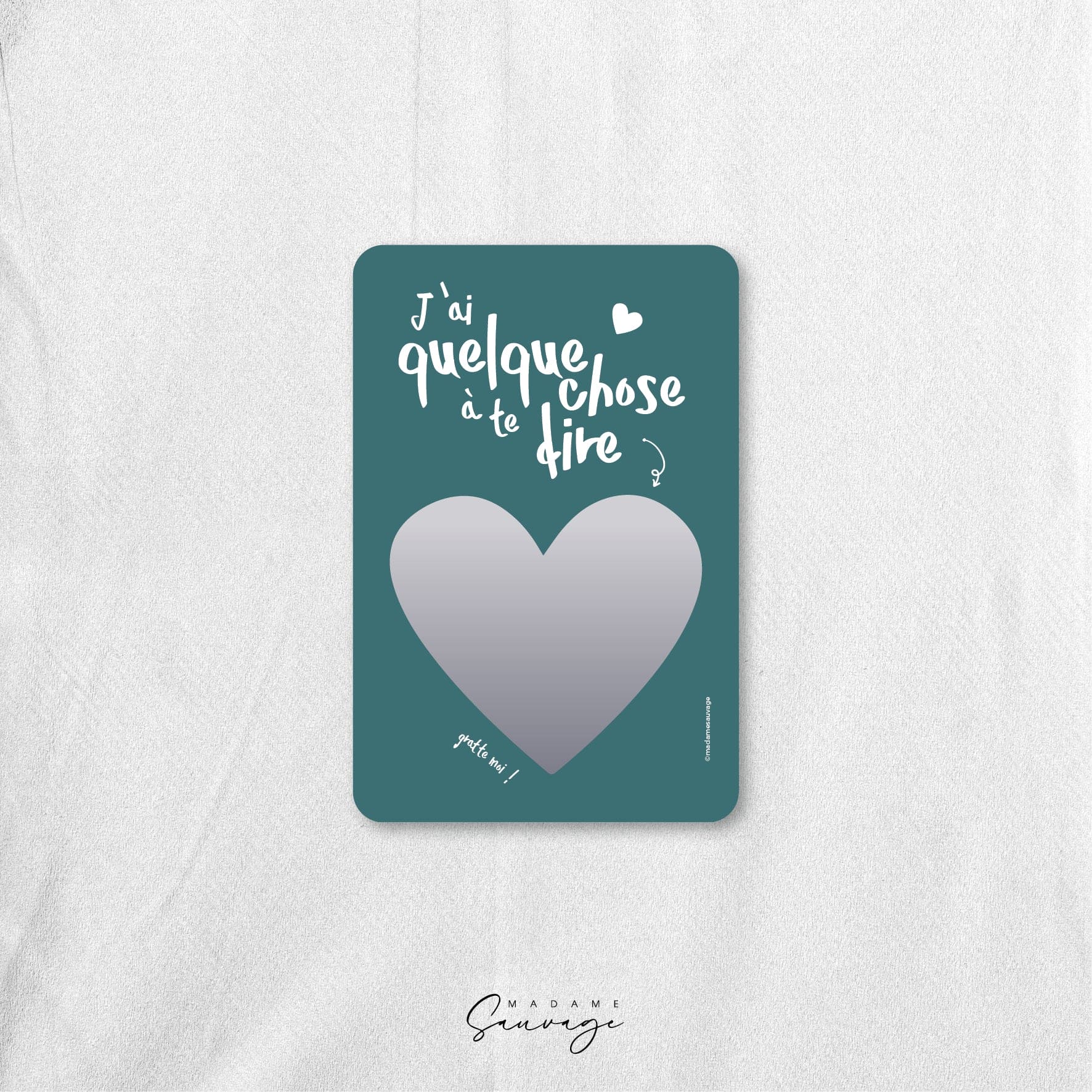 Carte à gratter PERSONNALISABLE - Carte verte coeur gris