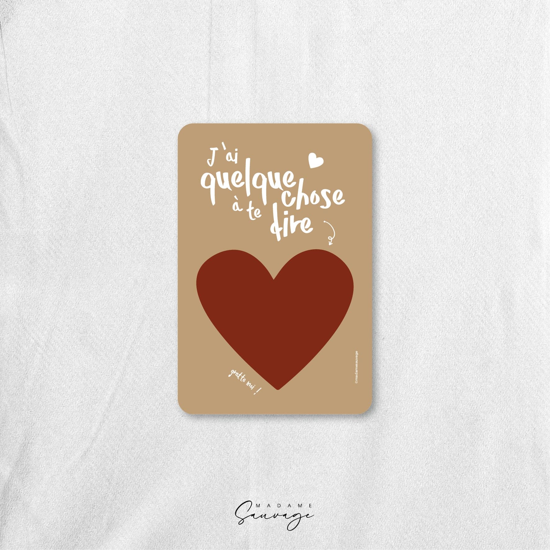 Carte à gratter PERSONNALISABLE - Carte beige coeur rouge