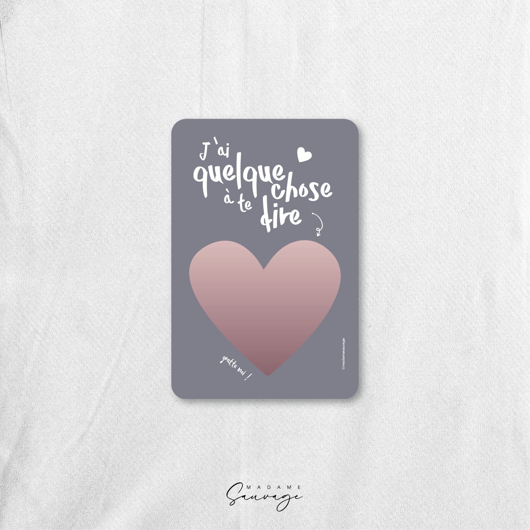 Carte à gratter PERSONNALISABLE - Carte grise coeur rose