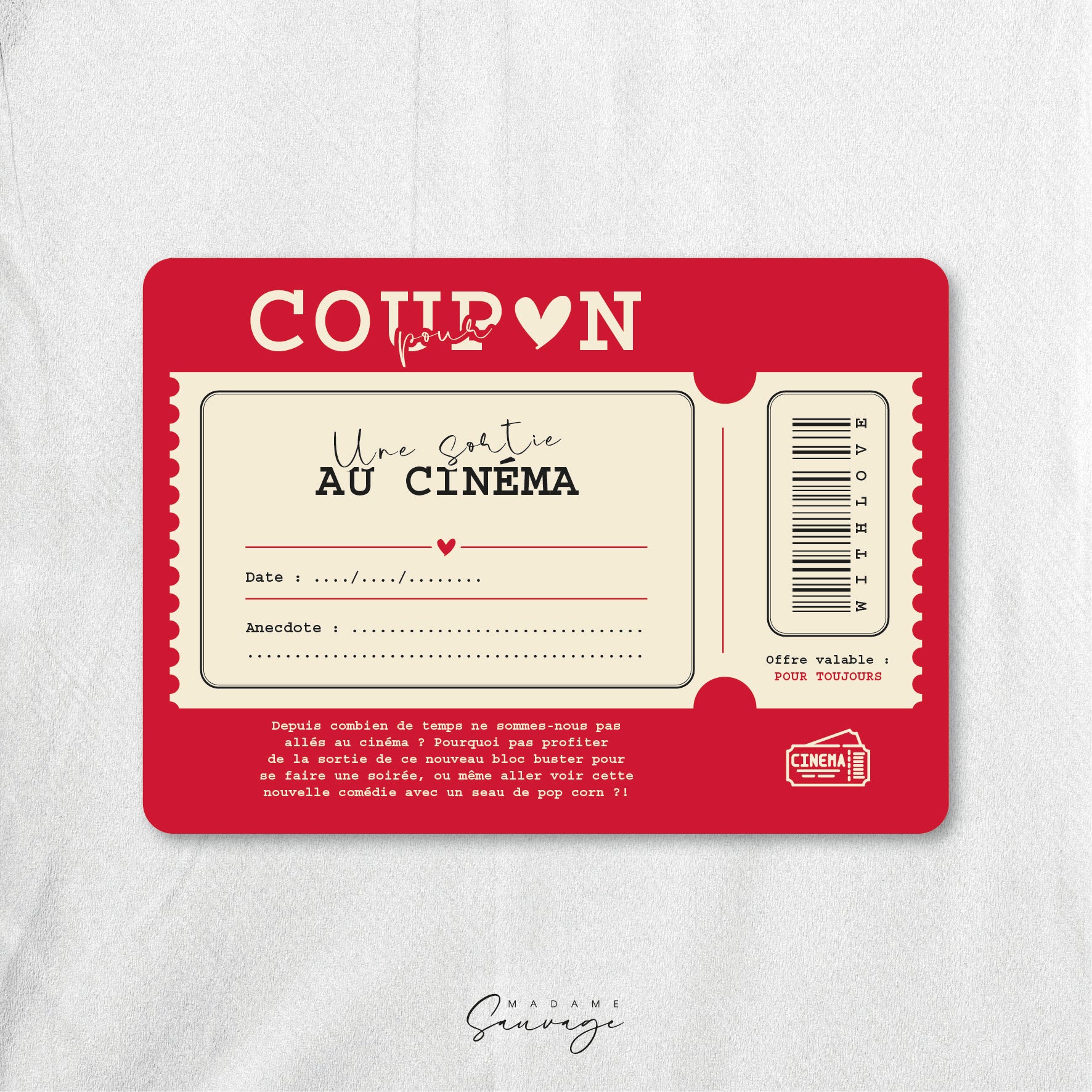 Coupon pour une sortie au cinéma