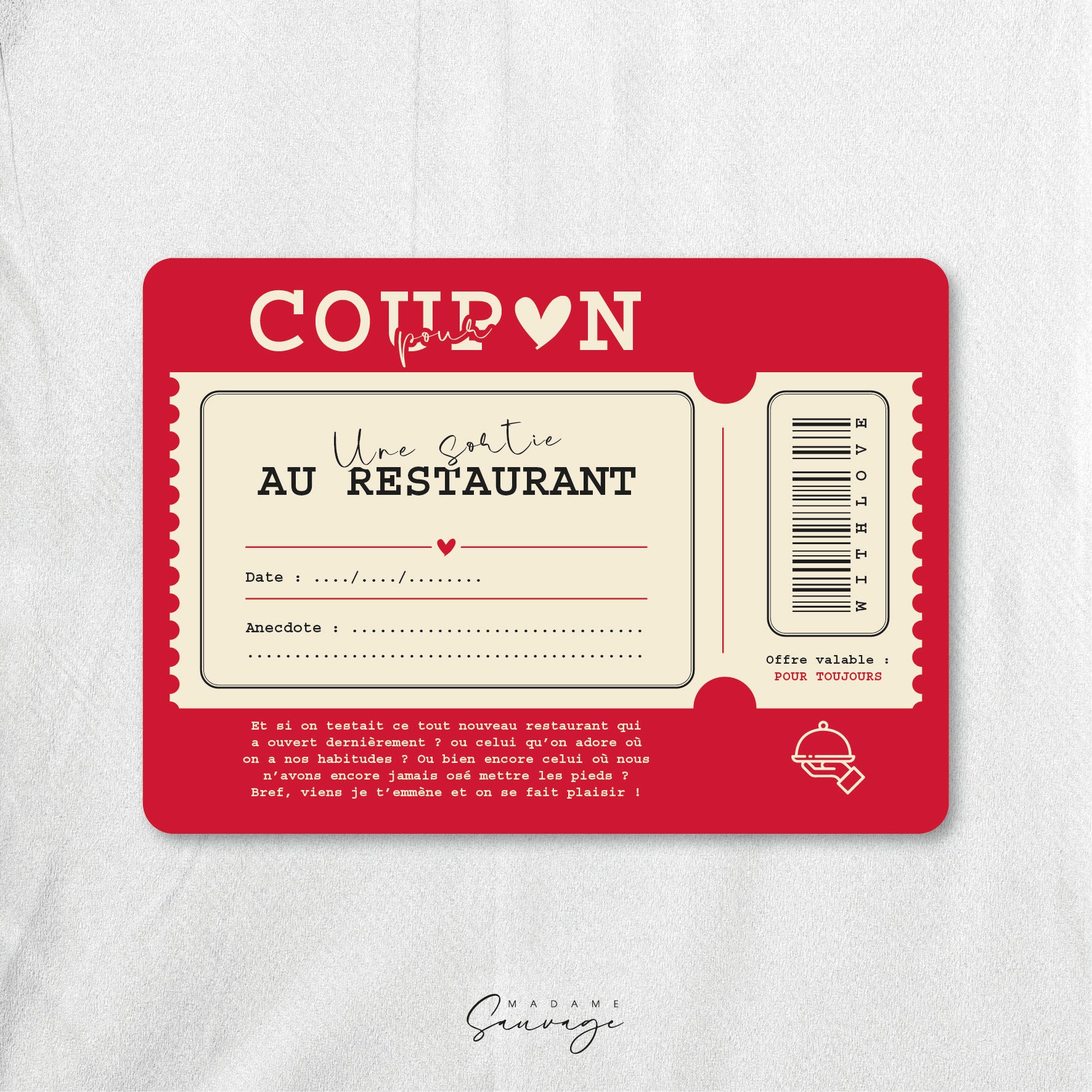 Coupon pour une sortie au restaurant