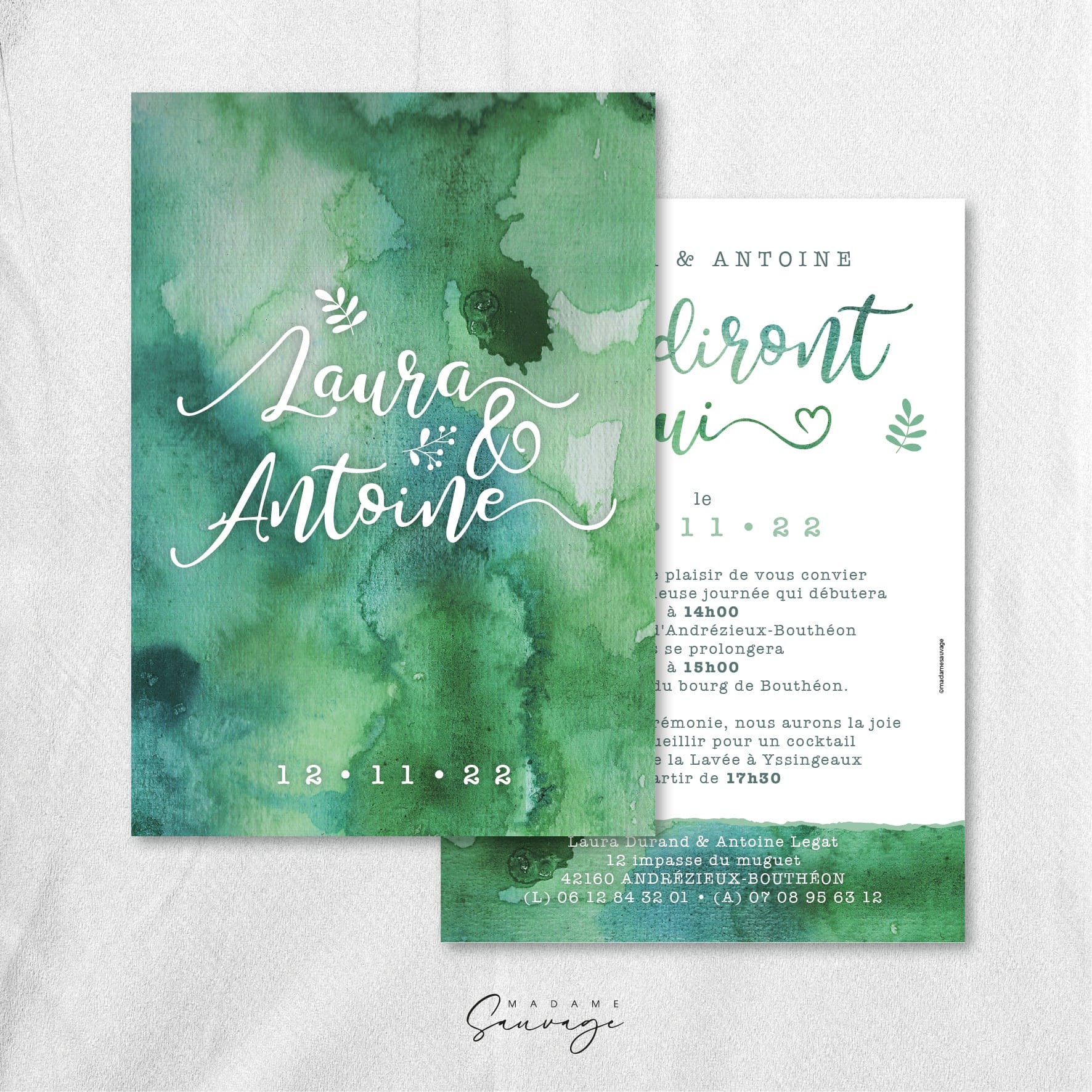 Faire-Part de mariage Aquarelle et lui - Green