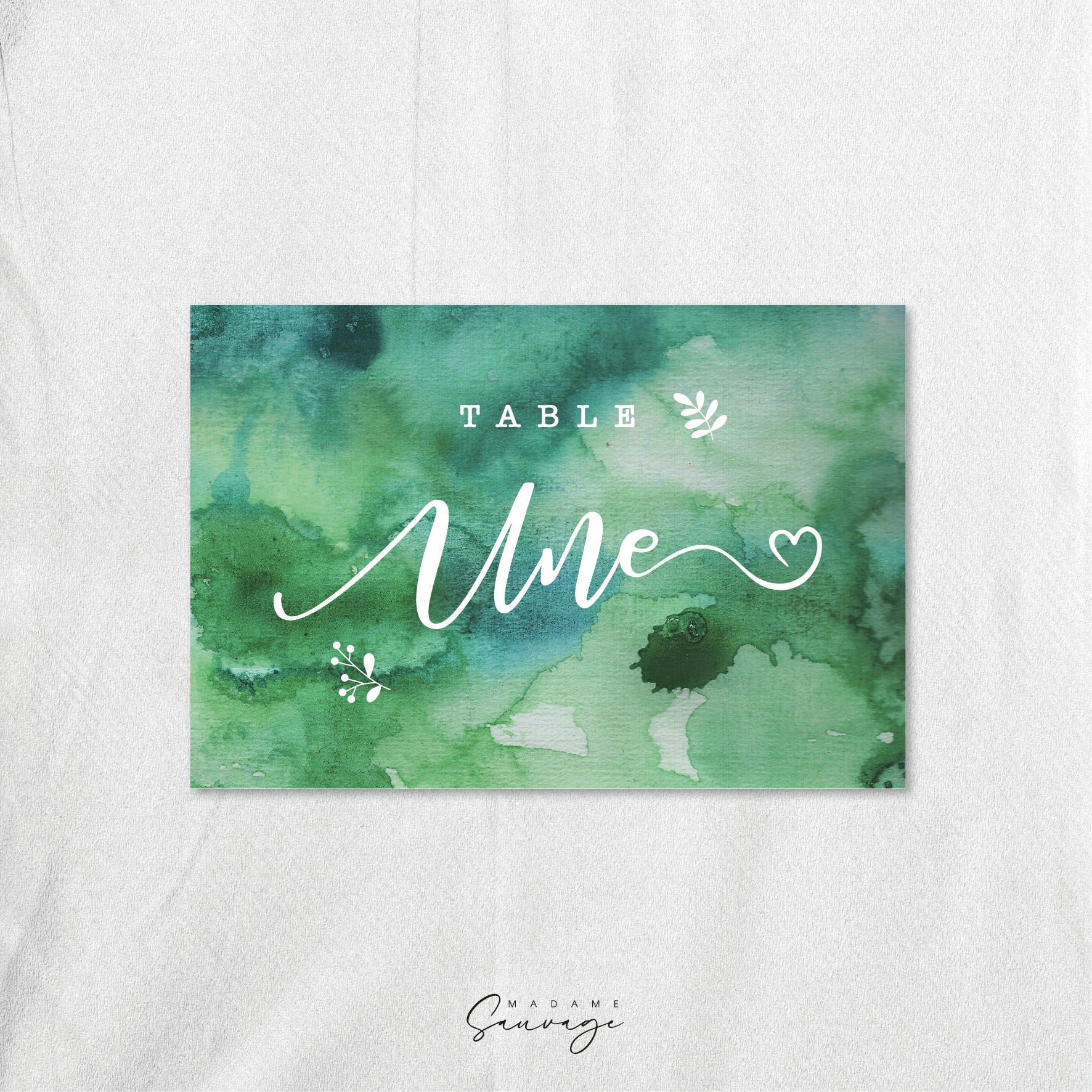 Nom de table mariage Aquarelle et lui - Green