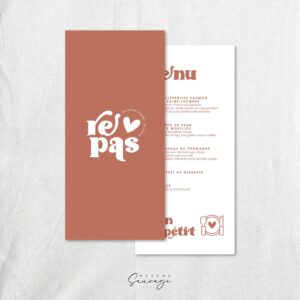 menu de mariage amour en barre terracotta