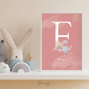 affiche naissance fille fairy tales boho rose