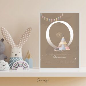 affiche naissance fille fairy tales boho tipi