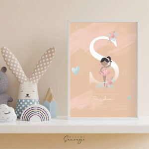 affiche naissance fille fairy tales ballerine metisse