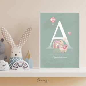affiche naissance fille fairy tales lama vert