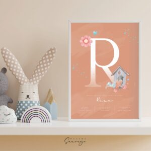affiche naissance fille fairy tales oiseau cabane