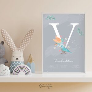 affiche naissance fille fairy tales oiseaux fleurs