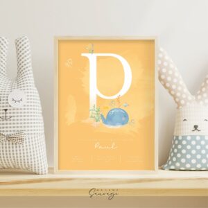 affiche naissance garcon fairy tales aquatique baleine