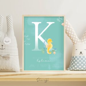 affiche naissance garcon fairy tales aquatique hippocampe