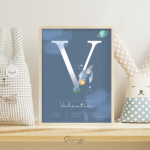 affiche naissance garcon fairy tales astronaute bleu