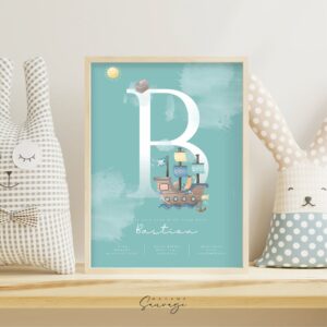 affiche naissance garcon fairy tales bateau pirate