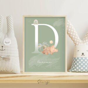 affiche naissance garcon fairy tales dinosaure vert