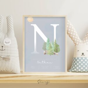 affiche naissance garcon fairy tales foret champignons