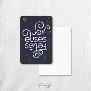 carte de voeux joyeuses fetes bleu collection noel