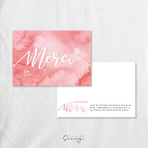 carton de remerciements naissance aquarelle lui rose