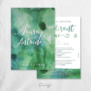 faire part de mariage aquarelle et lui green