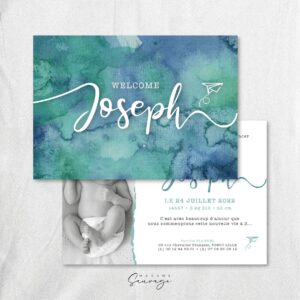 faire part de naissance garcon aquarelle lui bleu