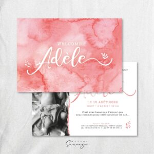 faire part de naissance fille aquarelle et lui rose
