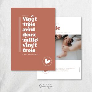 faire part de naissance amour en barre terracotta