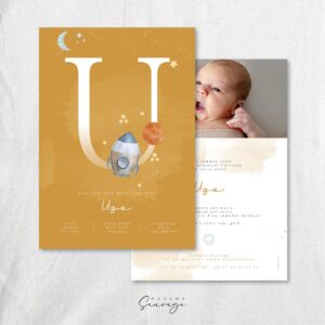faire part de naissance garcon fairy tales astronaute jaune moutarde