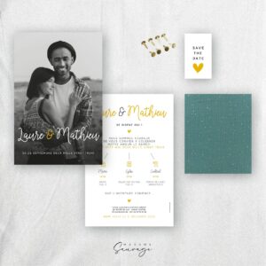 faire part de mariage with love tissu bleu canard
