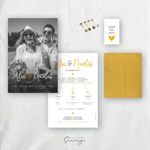 faire part de mariage with love tissu jaune
