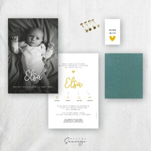 faire part de naissance fille with love tissu bleu canard