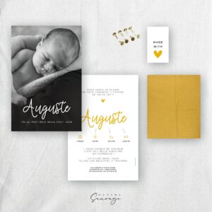 faire part de naissance garcon with love tissu jaune