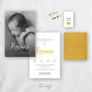 faire part de naissance fille with love tissu jaune